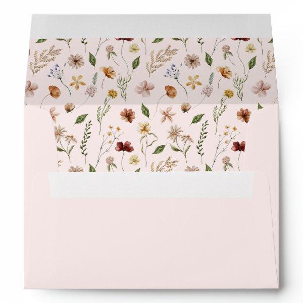 Elegant Pink Wildflower Girl Baby Shower Envelope