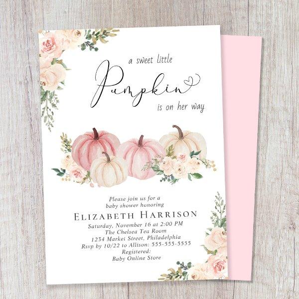 Elegant Pumpkin Pink Floral Baby Girl Shower