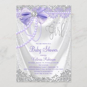 Elegant Purple Diamond Pearl Girly Baby Shower Invitation