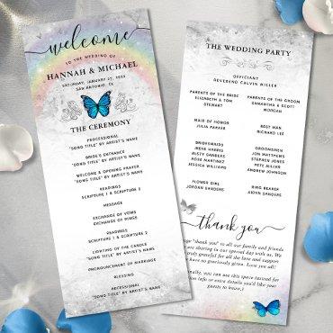 Elegant Rainbow Blue Butterfly Wedding Programs