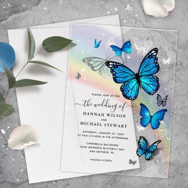 Elegant Rainbow Silver and Blue Butterfly Wedding Acrylic