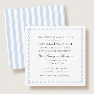 Elegant Ribbon Baby Shower Stripes Blue Square