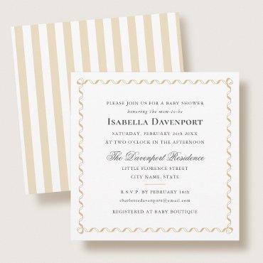 Elegant Ribbon Baby Shower Stripes Gold Square