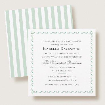 Elegant Ribbon Baby Shower Stripes Green Square