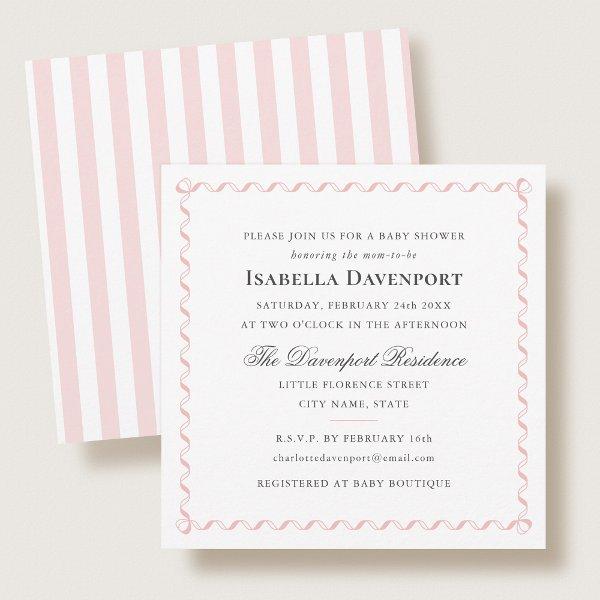 Elegant Ribbon Baby Shower Stripes Pink Square