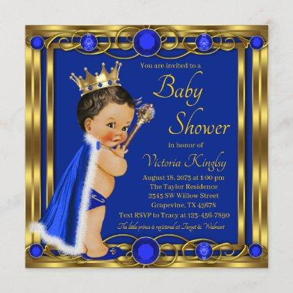 Elegant Royal Blue Gold Prince Jewel Baby Shower Invitation