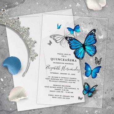 Elegant Silver and Blue Butterfly Quinceanera Acrylic
