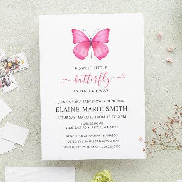 Elegant Simple Cute Pink Butterfly Baby Shower