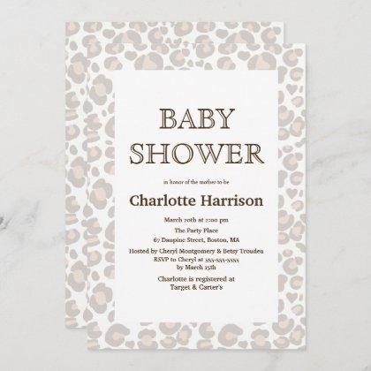 Elegant Taupe & White Cheetah Print Baby Shower Invitation