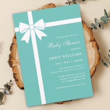 Elegant Teal Blue & White Ribbon Bow
