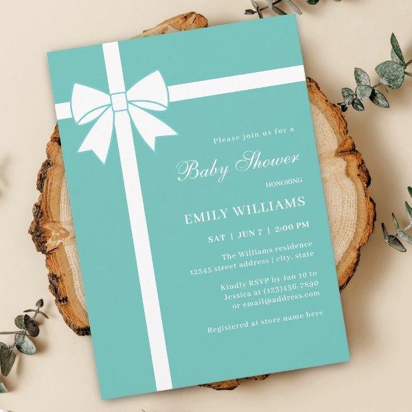 Elegant Teal Blue & White Ribbon Bow