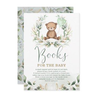 Elegant Teddy Bear Greenery Gold Books for Baby Enclosure Card