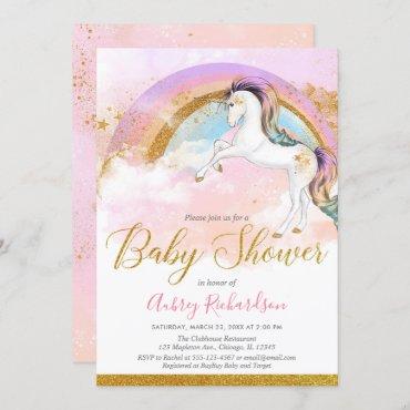 Elegant unicorn baby shower girl pastel rainbow
