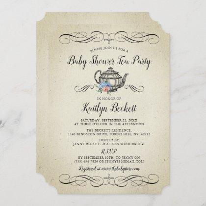 Elegant Vintage Tea Party | Baby Shower Invitation