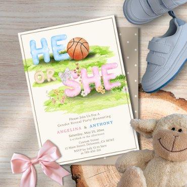 Elegant Watercolor Basketball Bow He or She