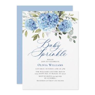 Elegant Watercolor Blue Hydrangea Baby Sprinkle