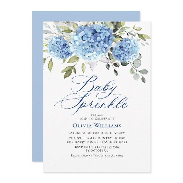 Elegant Watercolor Blue Hydrangea Baby Sprinkle