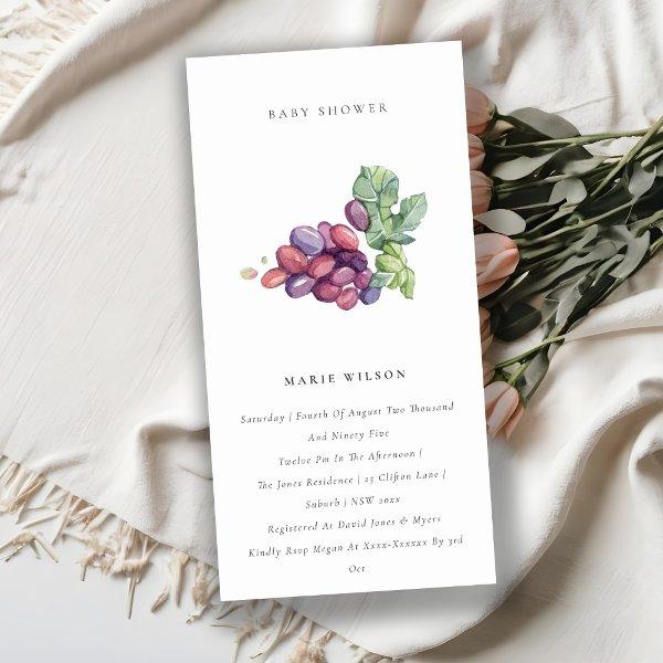 Elegant Watercolor Grape Fauna Baby Shower Invite