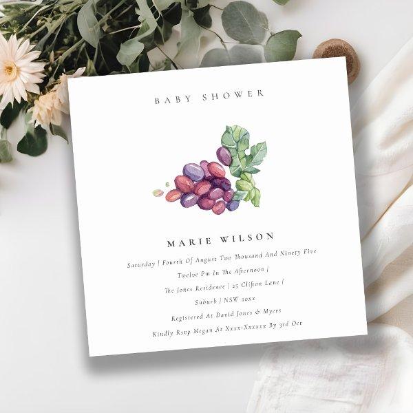 Elegant Watercolor Grape Fauna Baby Shower Invite