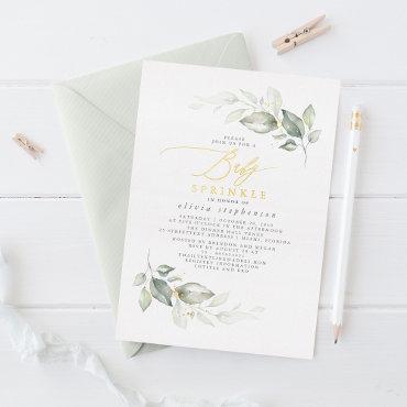 Elegant Watercolor Greenery and Gold Baby Sprinkle Foil