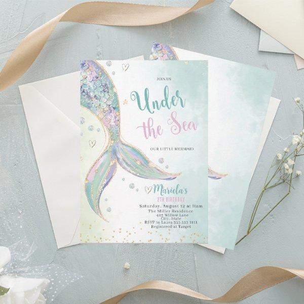 Elegant Watercolor Mermaid Tail Under 2Th Birthday