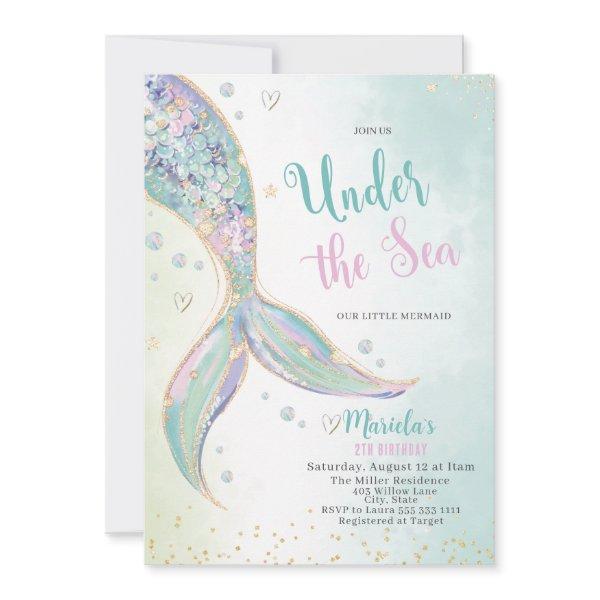 Elegant Watercolor Mermaid Tail Under 2Th Birthday