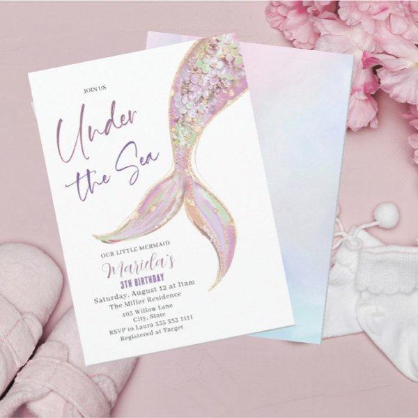 Elegant Watercolor Mermaid Tail Under 3th Birthday