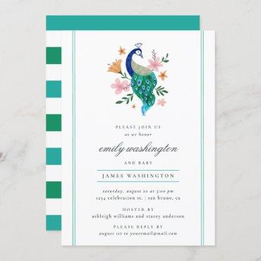 Elegant Watercolor Peacock Baby Shower Invitation