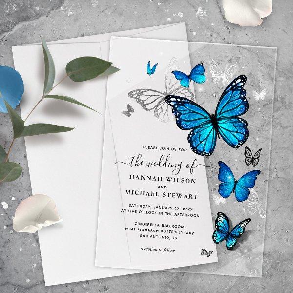 Elegant Watercolor Silver Blue Butterfly Wedding Acrylic