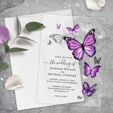 Elegant Watercolor Silver Purple Butterfly Wedding Acrylic