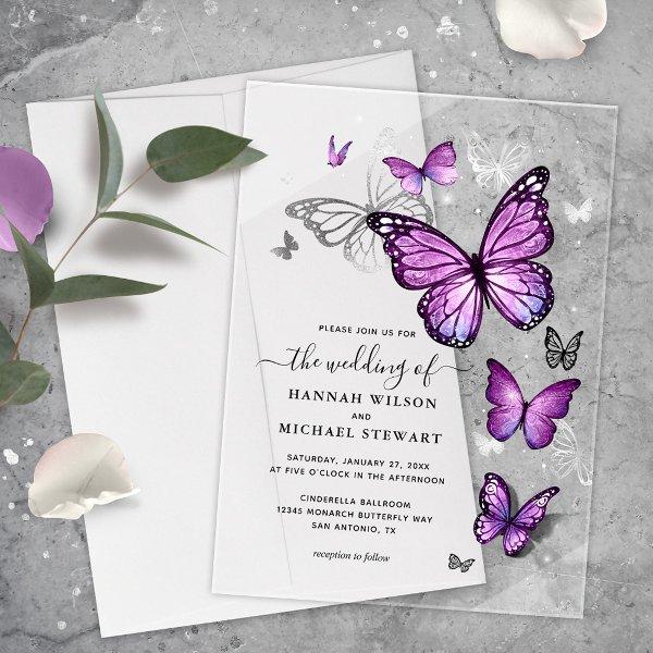 Elegant Watercolor Silver Purple Butterfly Wedding Acrylic