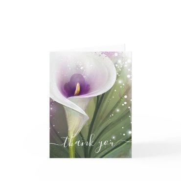 Elegant White and Purple Calla Lily Folded Thank You Card