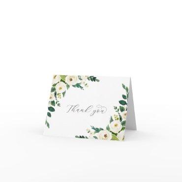 Elegant White Floral Folded Wedding Thank You Card