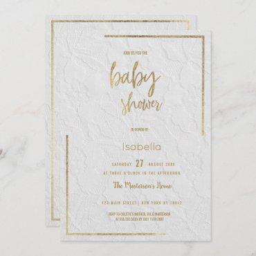 Elegant white gold french floral lace Baby Shower Invitation