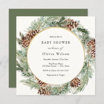Elegant Winter Evergreen Baby Shower Invitation
