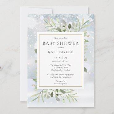 Elegant Winter Snowflakes Greenery Baby Shower Invitation