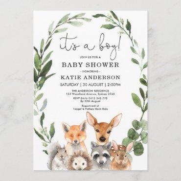 Elegant Woodland Greenery Animals Baby Shower Invitation