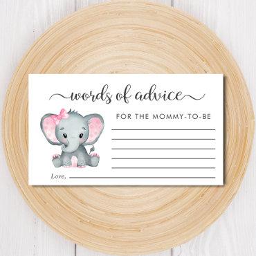 Elephant Baby Girl Shower Words of Advice Enclosure Card