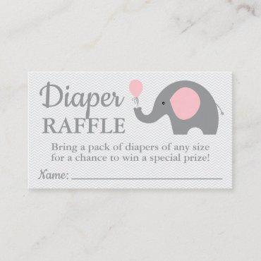 Elephant Baby Shower Diaper Raffle Tickets in Pink Enclosure Card