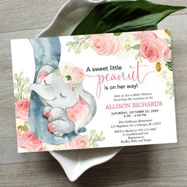 Elephant baby shower girl floral pink cream