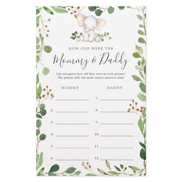 Elephant Baby Shower How Old Were They Game Card