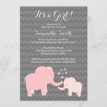 Elephant Baby Shower Invitation Pink and Grey