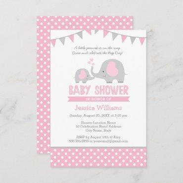 Elephant Baby Shower Invitation Pink and Grey