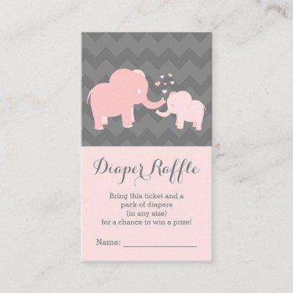 Elephant Baby ShowerDiaper Raffle Ticket Pink Grey Enclosure Card