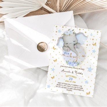 Elephant Blue Baby Boy Shower Cute