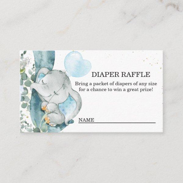 Elephant Blue Balloon Baby Shower Diaper Raffle Enclosure Card