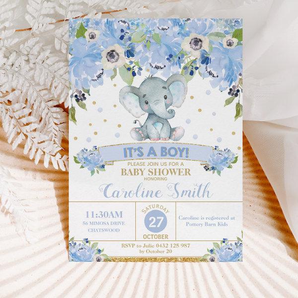 Elephant Blue Floral Baby Shower Baby Boy