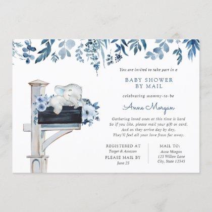 Elephant Blue Flowers Baby Shower by Mail