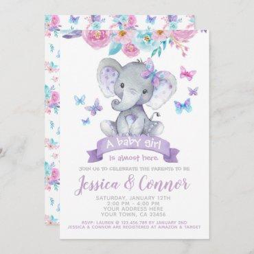 Elephant Floral Baby Shower Invitation