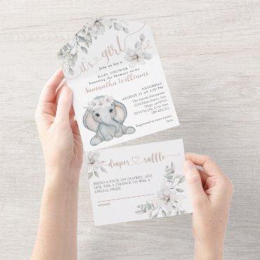 Elephant & Flower Watercolor Baby Shower  All In One